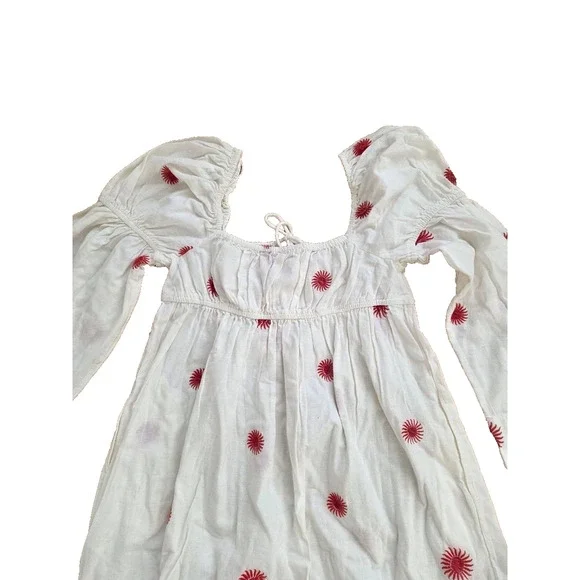 Free People Emory Embroidered Midi Dress White/Red S/P A001147 - Picture 5 of 11
